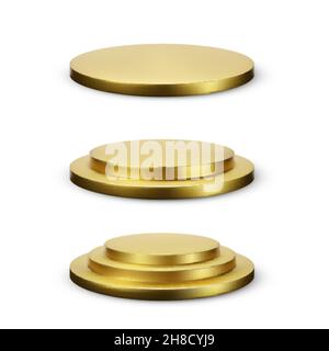 Set of round gold podium platform. Empty stage with different levels. Vector illustration Stock Vector