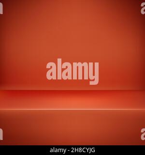 Red photo studio background design. Empty podium for banner or product ...