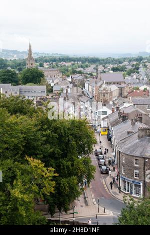 Around the UK - Clitheroe Main Street, viewed from the Castle Grounds Stock Photo