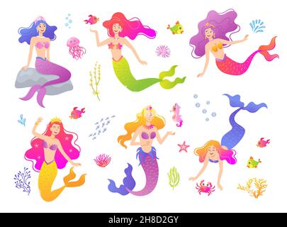 Mythical creatures characters colorful set with mermaid pegasus centaur ...