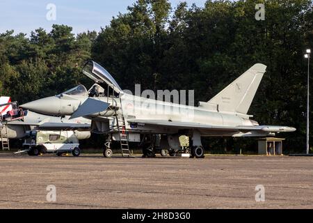 Italian Air Force Eurofighter Typhoon fighter jet on the tarmac of Kleine-Brogel Air Base. Belgium - September 13, 2021 Stock Photo