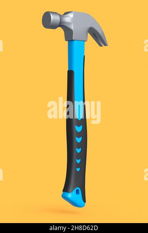 Black and blue hammer with a rubberized handle isolated on yellow background Stock Photo