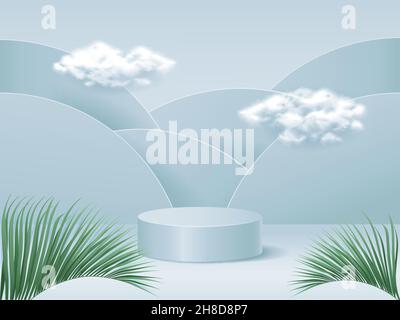 Advertisement 3D Prodium with clouds, realistic vector illustration close-up Stock Vector