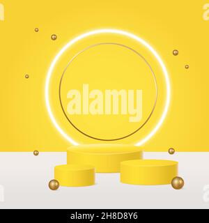 Yellow advertisement 3D Prodium with abstract background, realistic vector illustration close-up Stock Vector