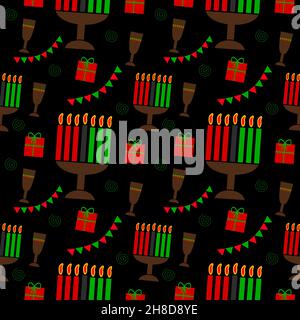 Seamless pattern for Kwanzaa with traditional elements. Flat design, Illustration of Kwanzaa icons and elements, Vector illustration Stock Vector