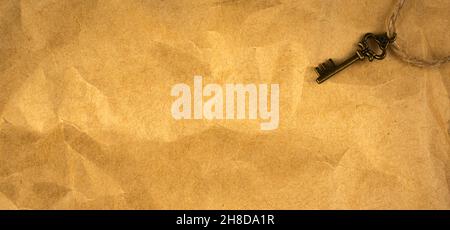 Vintage old paper texture. Brown retro background with copy space, banner Stock Photo
