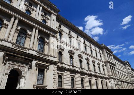 Her Majesty's Treasury. London landmark, UK -  The Exchequer, also known as Her Majesty's Treasury building. Stock Photo