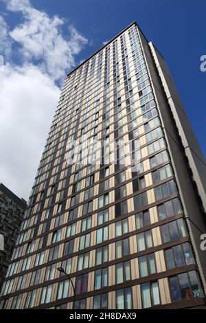 SHEFFIELD, UK - JULY 10, 2016: St Paul's Tower at Arundel Gate street in Sheffield, Yorkshire, UK. The upscale residential skyscraper is the tallest b Stock Photo