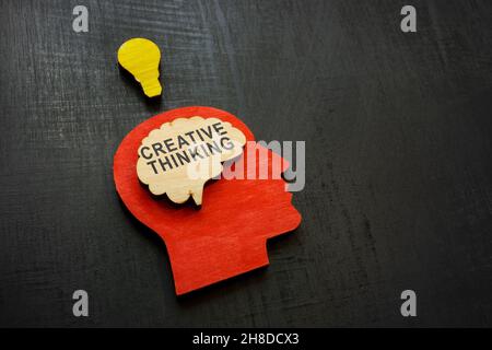 The brain and the light bulb above it. Creative thinking concept. Stock Photo