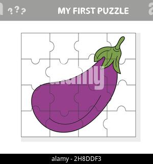 Logic puzzle for kids. Education developing worksheet with eggplant. Activity page in cartoon style. Stock Vector