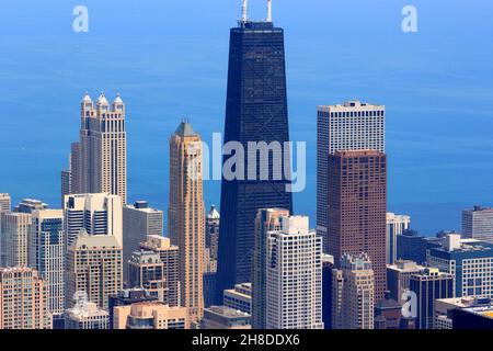 CHICAGO, USA - JUNE 28, 2013: John Hancock Center in Chicago. It is 344m tall and was finished in 1965. As of 2014 it is 4th tallest building in Chica Stock Photo