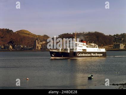 MV Columba heads out of Oban Bay in the 1980s Stock Photo