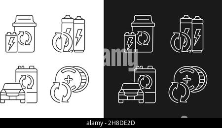 Recyclable battery types linear icons set for dark and light mode Stock Vector