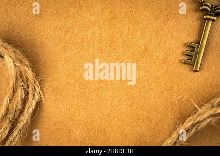 Treasure map paper, old grunge texture background. Vintage postcard concept, copy space and top view Stock Photo