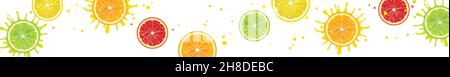 horizontal banner with juicy citrus fruits on a white background Stock Vector