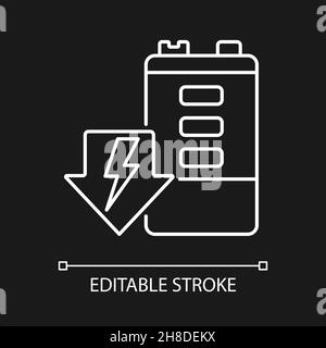 Battery discharging white linear icon for dark theme Stock Vector