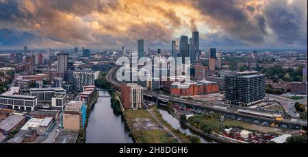 Aerial view of Manchester city in UK Stock Photo