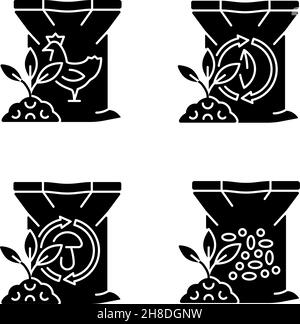 Byproduct fertilizers black glyph icons set on white space Stock Vector