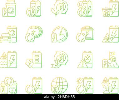 Battery recycling gradient linear vector icons set Stock Vector