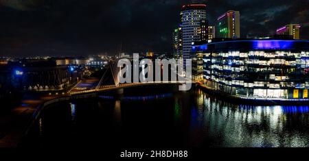 Aerial view of the Media City district in Manchester, UK. Stock Photo