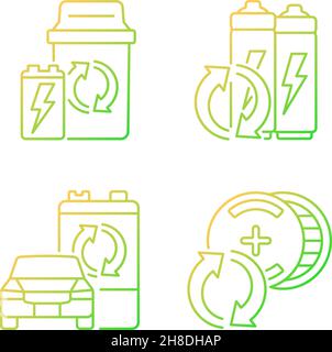 Recyclable battery types gradient linear vector icons set Stock Vector