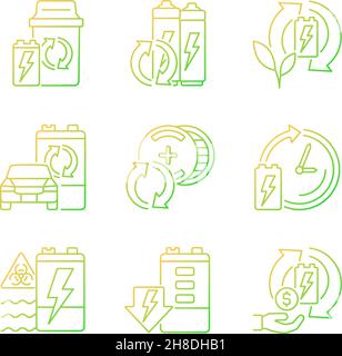 Battery processing gradient linear vector icons set Stock Vector