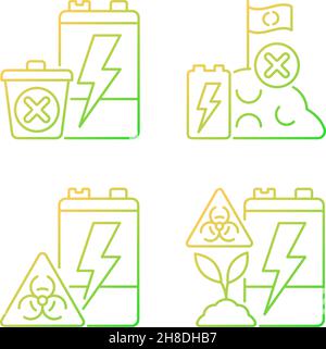 Improper battery disposal gradient linear vector icons set Stock Vector