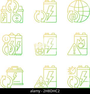 Battery reuse gradient linear vector icons set Stock Vector
