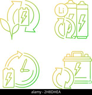 Eco battery disposal gradient linear vector icons set Stock Vector