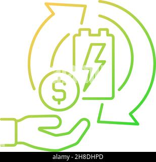 Recycling batteries for money gradient linear vector icon Stock Vector