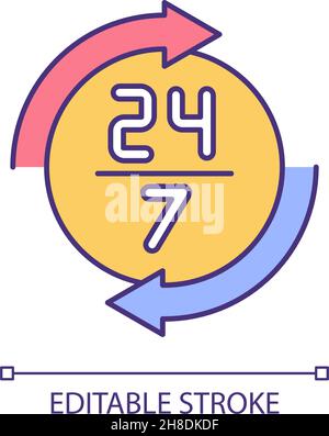 Non-stop customer service RGB color icon Stock Vector