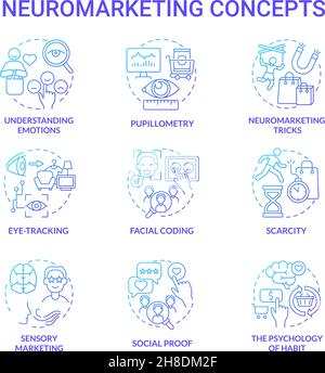Commercial neuroscience concept icons set Stock Vector