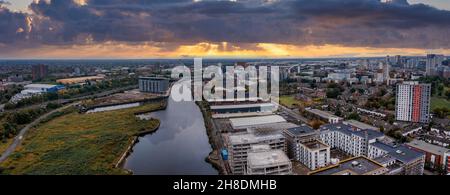 Aerial view of Manchester city in UK Stock Photo