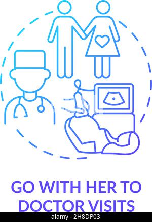 Go with her to doctor visits blue gradient concept icon Stock Vector