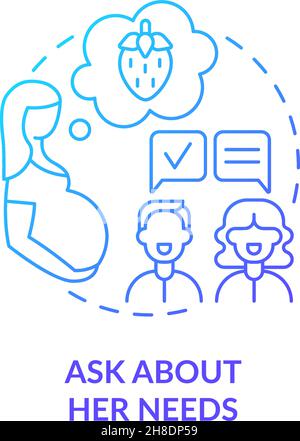 Ask about her needs blue gradient concept icon Stock Vector