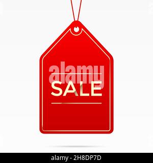 Red sale tag with golden details, isolated on white background. Price discount badge vector template. Stock Vector
