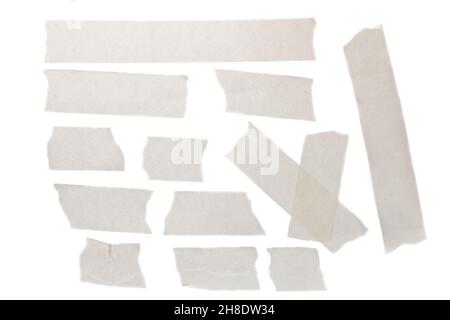 Collection aged duct tape. Collection of various adhesive tapes. Scotch tape isolated on a white background. Copy space Stock Photo