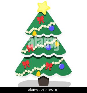 Christmas tree with toys and a star on top Stock Vector