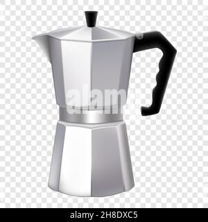 Italian metallic coffee maker isolated on white. Mocha coffee pot for making espresso coffee. Geyser coffee maker, Retro espresso machine symbol desig Stock Vector