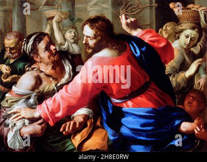 Christ Cleansing the Temple by the Italian baroque painter, Bernardino Mei (1612/15 – 1676) Stock Photo