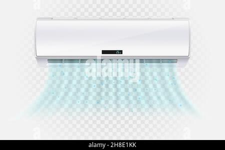 Air conditioner with cold wind waves . Air conditioner with flows of cold air. Electronic modern appliance for controlling temperature and climate in Stock Vector