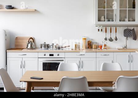 Modern kitchen interior in Scandinavian style, minimalist and contemporary design Stock Photo