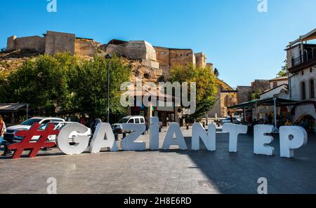GAZIANTEP CITY in TURKEY. Gaziantep city center view with castle. Stock Photo