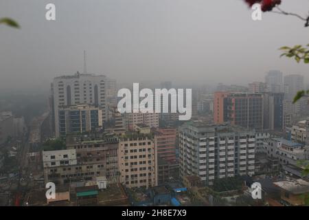 Dhaka city is covered in fog during the winter. Stock Photo