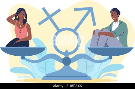 Balance scale measuring gender equality with male and female symbols ...