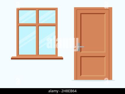Window and door. Flat cartoon style vector illustration. EPS 10 Stock Vector