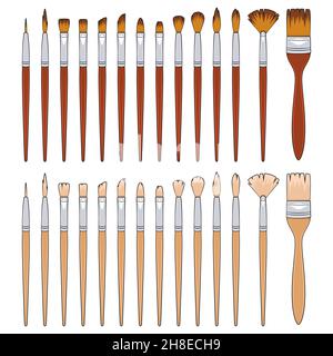 Set of color illustrations with brushes for painting. Isolated vector objects on a white background. Stock Vector