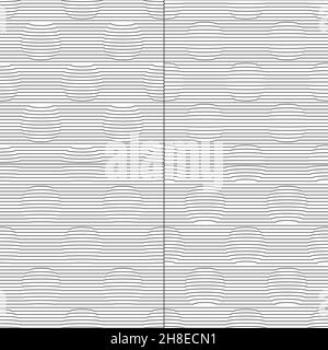 Set of seamless patterns with circles and stripes. Black and white vector backgrounds with three-dimensional effect. Stock Vector