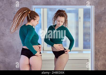 Synthetic box braids for hair extensions in hairstyle of European woman 28  years old Stock Photo - Alamy