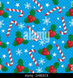 Christmas seamless candy and berries for print and web design Eps 10 Stock Vector
